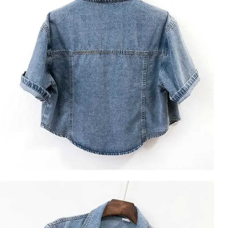 Newblue Leisure Spring Women Floral Embroidery Short Denim Jacket Elegant Single Breasted Slim Jeans Coat Basic Jacket Outerwear