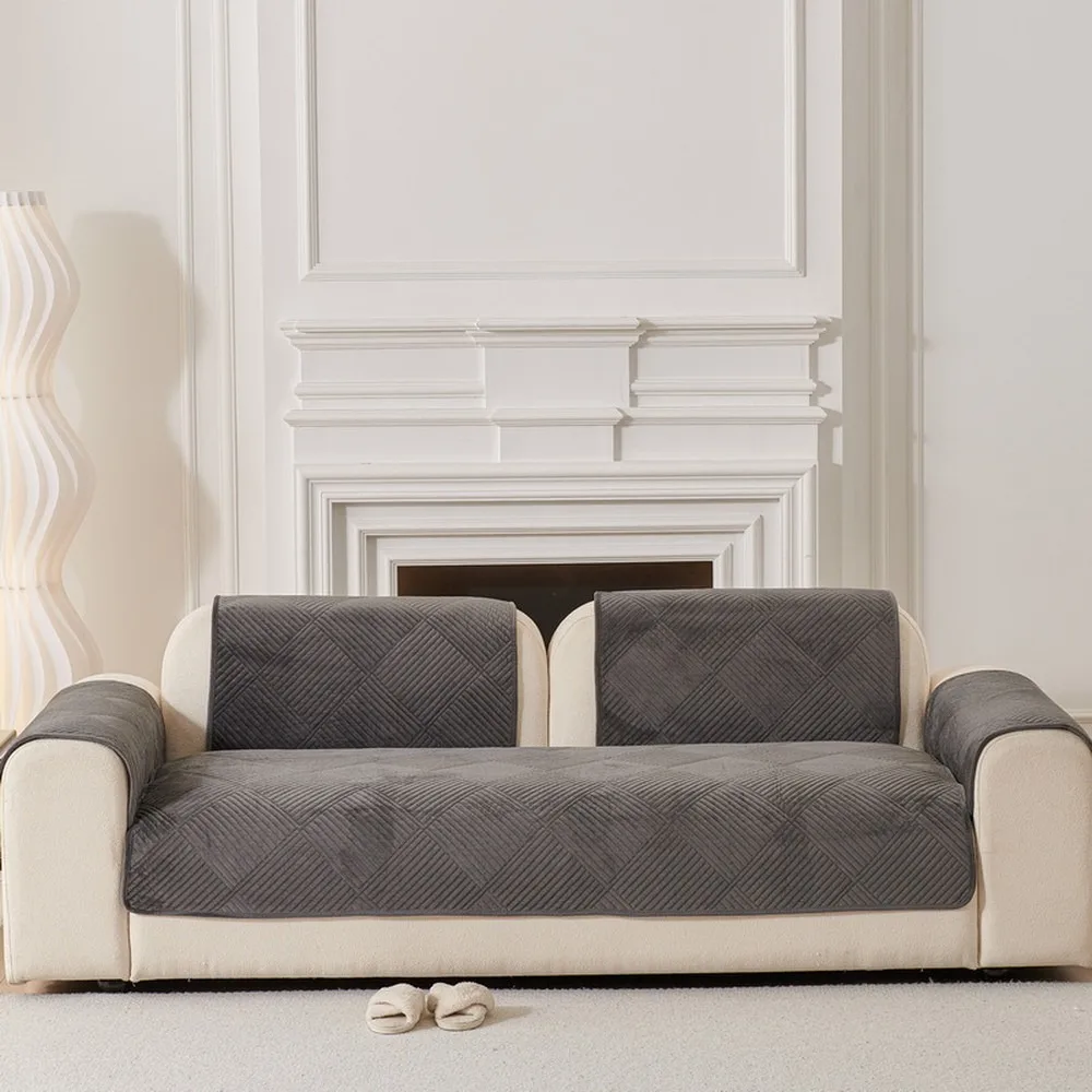 Cozy Wave Striped Sofa Cover Solid Color Thicken Plush Sofa Towel Covers Non-slip Couch Slipcovers Sofa Mat for Living Room