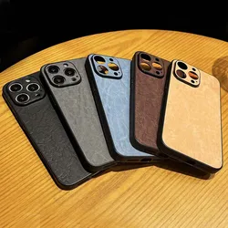 Kraft Paper Style PU Leather Case For iPhone 15 14 13 12 11 Pro Max Camera Protection PU TPU PC Shockproof Cover Skin