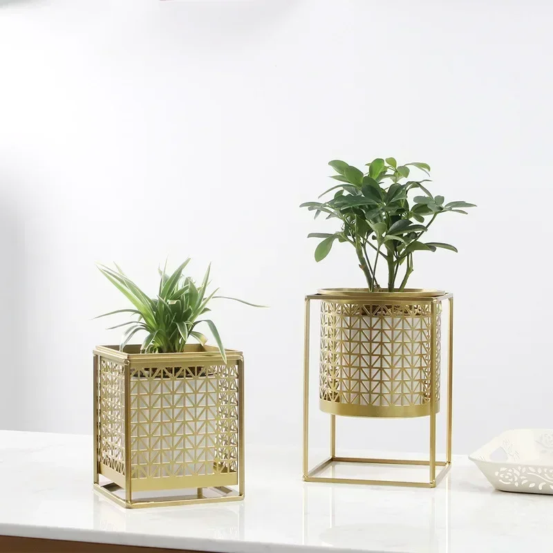 

Limited Nordic Light Luxury Gold Hollowed Flower Pot Creative Fashion Balcony Plant Stand Simple Atmosphere Indoor Decor Shelf