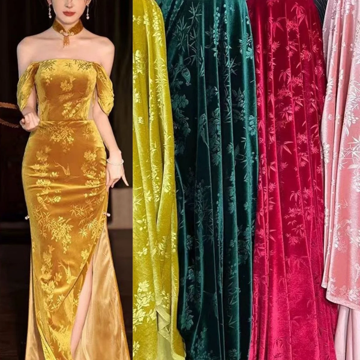 

Осенне-зимняя мягкая эластичная бархатная ткань с тиснением сорока, шитье платье-рубашка, дизайнерская ткань Cheongsam