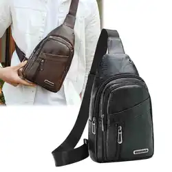 Luxury Soft Leather Men's Chest Bag Business Male Shoulder Crossbody Bag Multifunctional Sling Bag Man Mobile Phone Bag