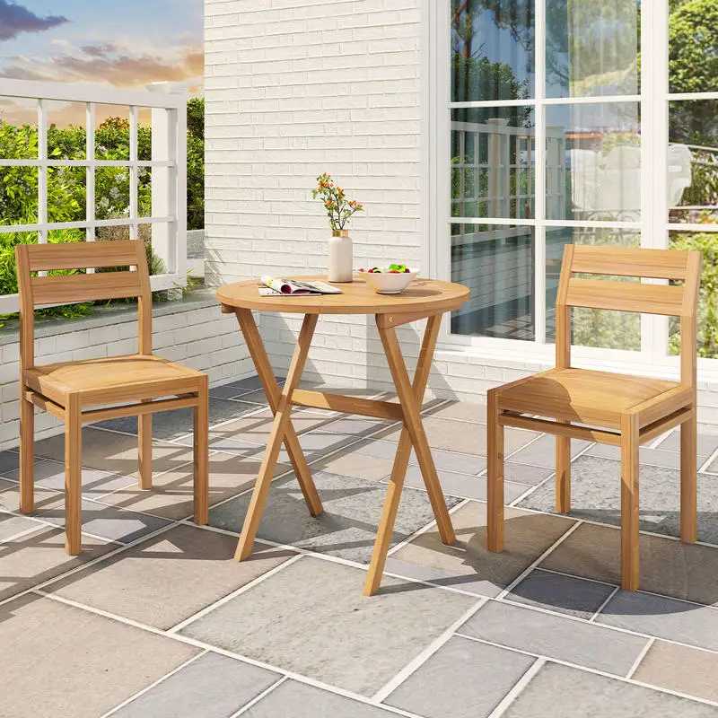 

Outdoor Side Table with Slatted Tabletop and X-Shaped Structure