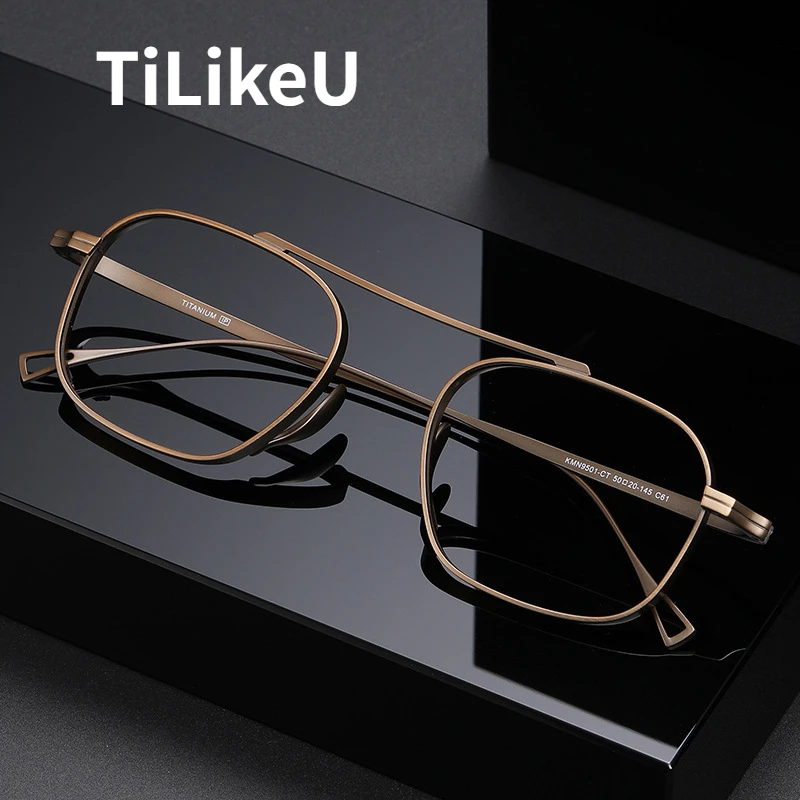 2024 New Pilot Pure Titanium Eyeglasses Frame Japanese KMN Simple Retro Square Single Beam Aviator Handmade Myopia Glasses Frame