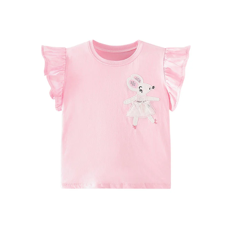 Jumping Meters 2-7T Girls Tops Hot Selling Mouse Embroidery Cotton Summer Girls Tshirts Baby Clothes Children's Tees Costume