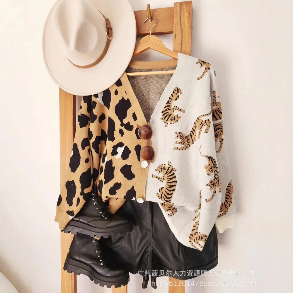 Women Spring Summer Shirt Leopard Print Color V Neck Long Sleeve Button Casual Fashion Sexy Comfortable Regular Standard Shirt