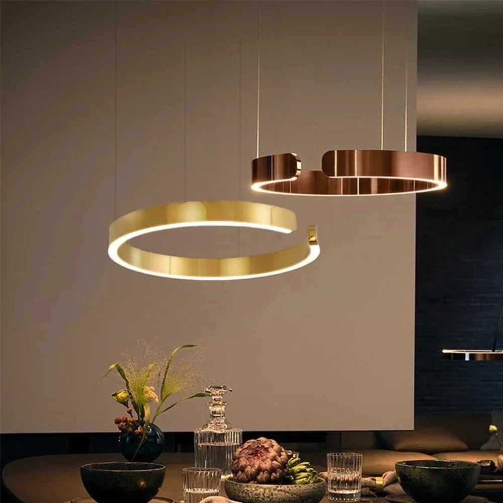 

Minimalist Ring Led Pendant Lamps Gold/Black with Remote Control Hanging Lights Chandelier C Style Luster for Living Dining Room
