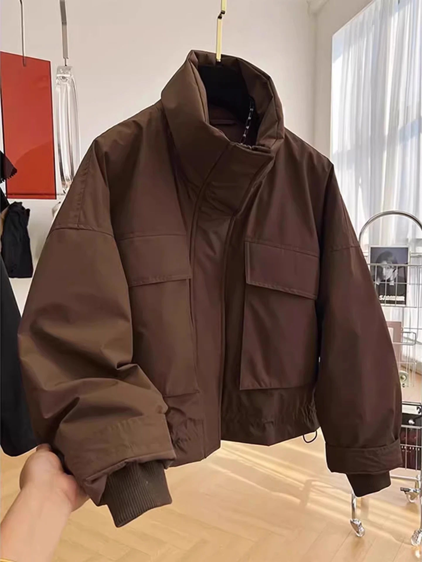 

Мужская зимняя повседневная куртка-бомбер из хлопка с воротником-стойкой, молодежная модная теплая удлиненная верхняя одежда на молнии