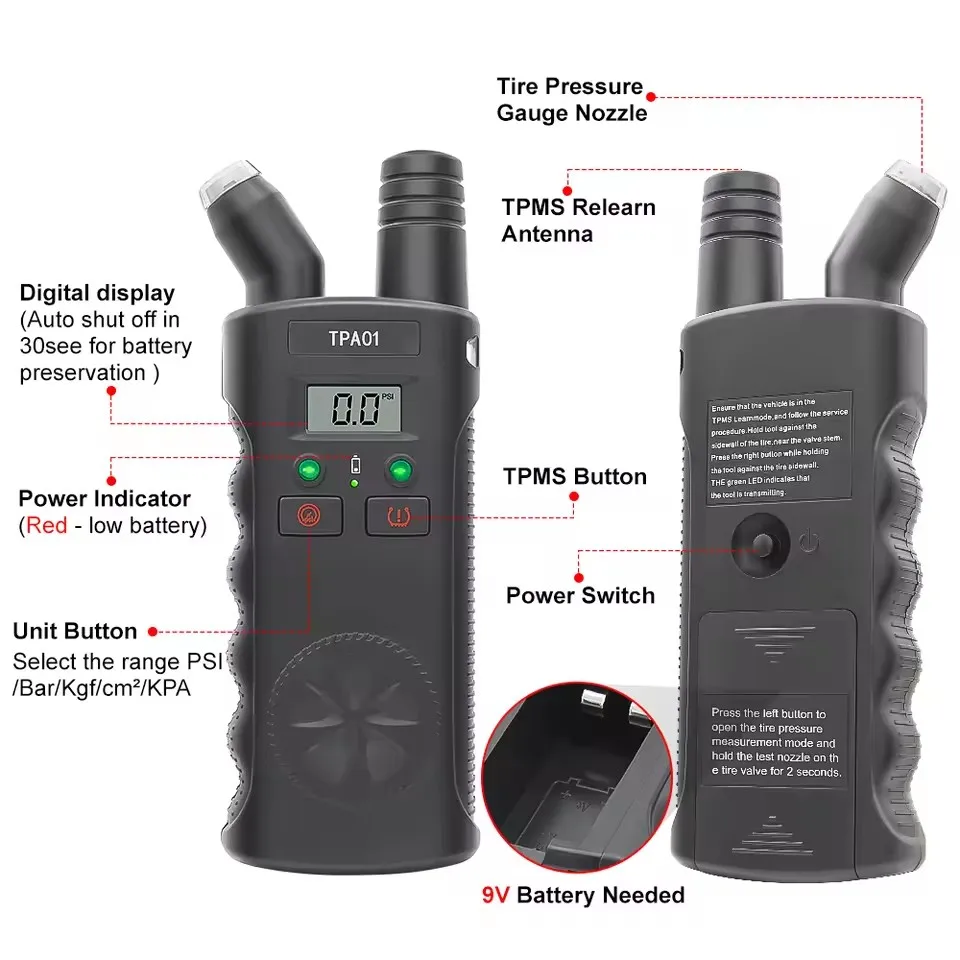 2 In 1 TPA01 TPMS Relearn Tool EL-50448 Reset Digital Tire Pressure Gauge 150 PSI Monitor For GM Car Motorcycle
