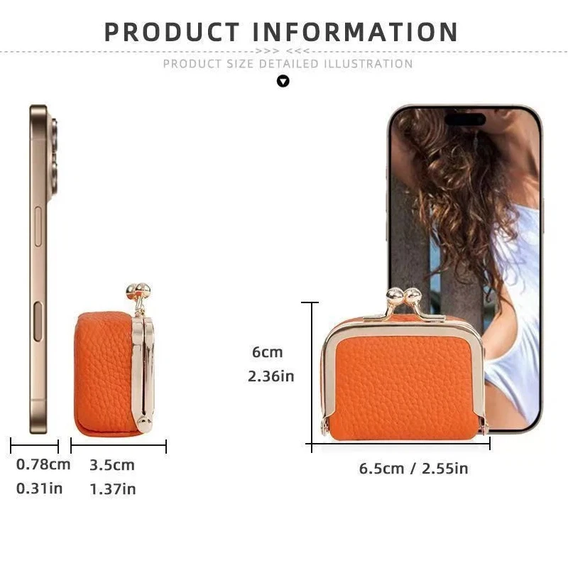 Mini Leather Coin Purse – with Gold Clasp, Small Jewelry and Earphone Pouch for Women, Cute Colorful Wallet for Daily Use view 4