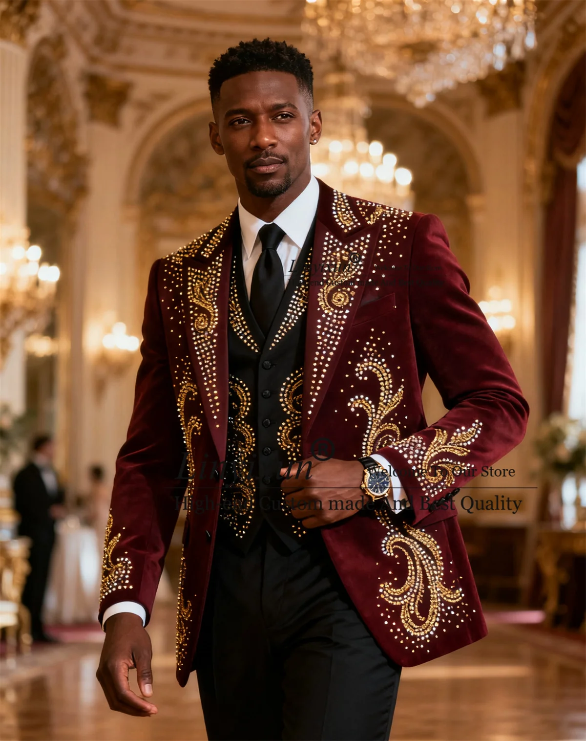 

Мужские костюмы с блестками и кристаллами из бисера, индивидуальные комплекты из 2 предметов, смокинги, свадебные костюмы для мужчин, красивый облегающий костюм для жениха, выпускного вечера