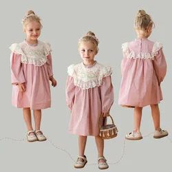 2024 Autumn Kids Clothing Girl Casual Dress Bow Flower Embroidery Children'S Princess Dress Fashion Loose Baby Girl Costume 2-8Y