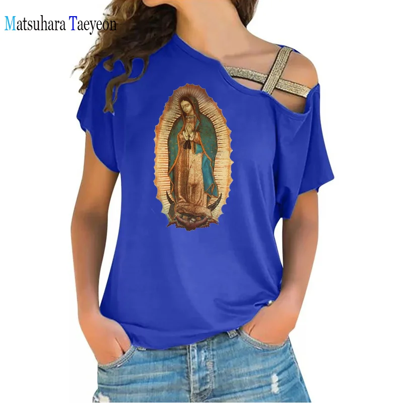 Our Lady of Guadalupe Virgin Mary T Shirt The Madonna Religious Graphic T-Shirt Summer Irregular Short Sleeve O-Neck New Tops