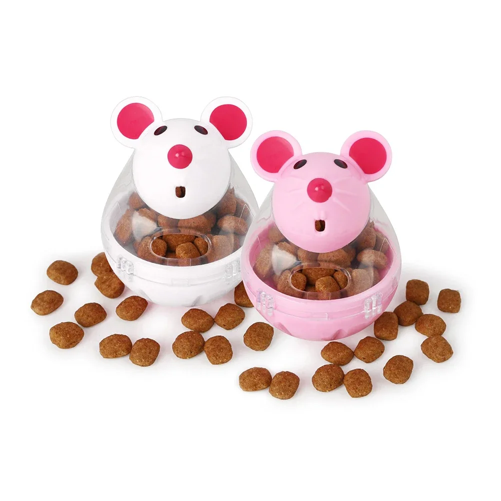 1 Pcs Mouse Tumbler Cat Feeder Toy Puzzle Interactive Dog Food Ball Treat Dispenser For Pet Play Training Food Leaker Ball Toy