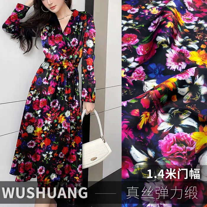 

Silk Fabric Stretched Satin Colorful Design