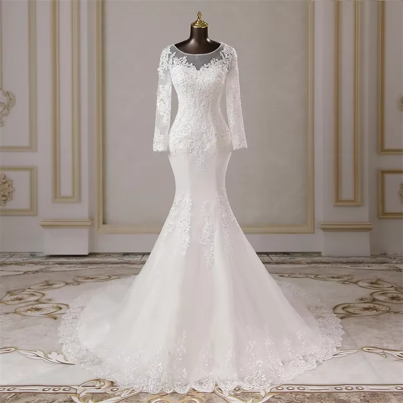 

Customized Elegant long sleeves applique mermaid Wedding dresses marriage dress Bride dresses vestidos de novia bridal dress