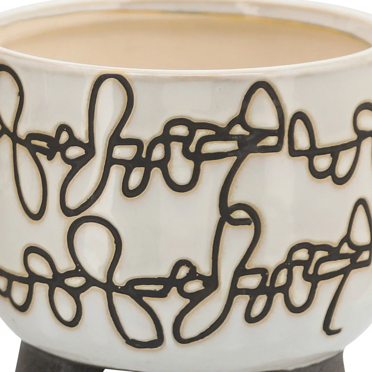 S/2 CERAMIC 6/8" SCRIBBLE FOOTED PLANTER, BEIGE On-Site