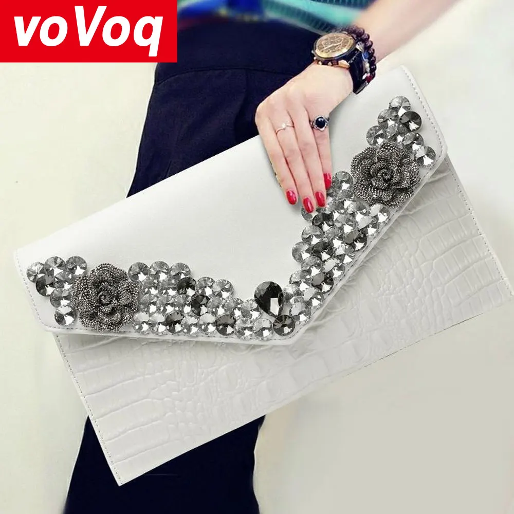 New Product Cowhide Handbag Red Black Envelope Bag Women\'s Banquet Dress Bag Inlaid with Diamond Shiny Handbag Matching Chain