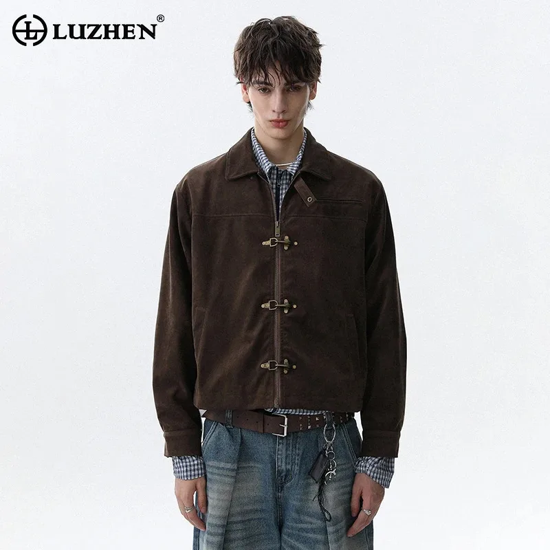 LUZHEN 2025 Autumn New Original Metal Buckle Placket Casual Jacket Men's Fashion High Quality Solid Color Elegant Clothes JY4230