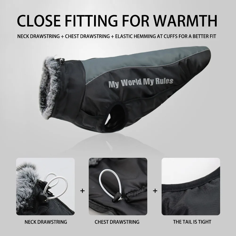 Waterproof Dog Clothes Winter Large Dog Coat With Harness Furry Collar Warm Pet Clothing Dog Jacket Labrador Bulldog Costumes