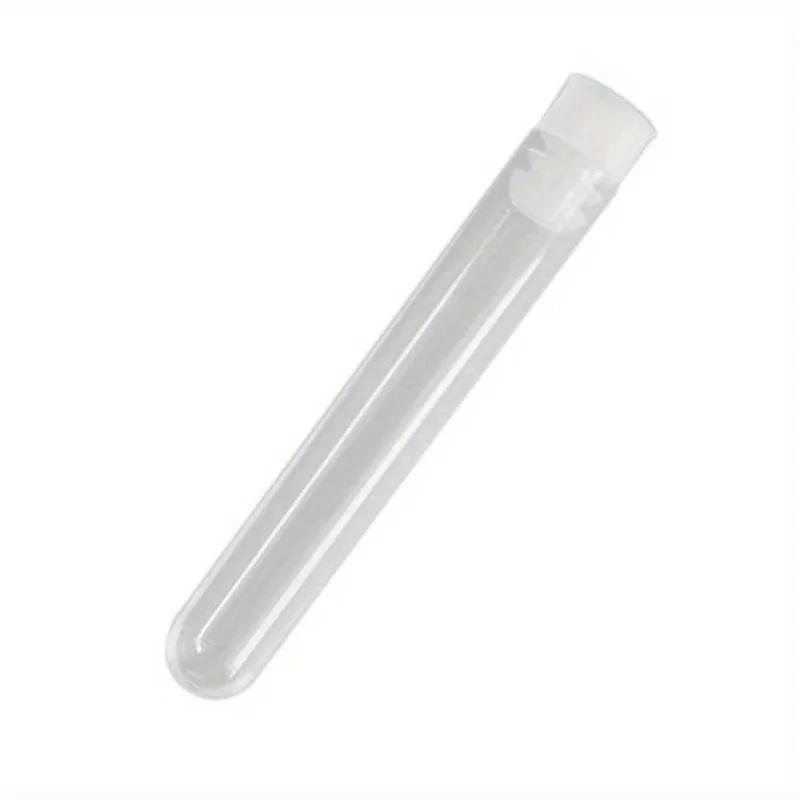 50Pcs Clear Plastic Test Tubes with White Screw Caps Sample Containers Bottles Push Caps 12X75mm