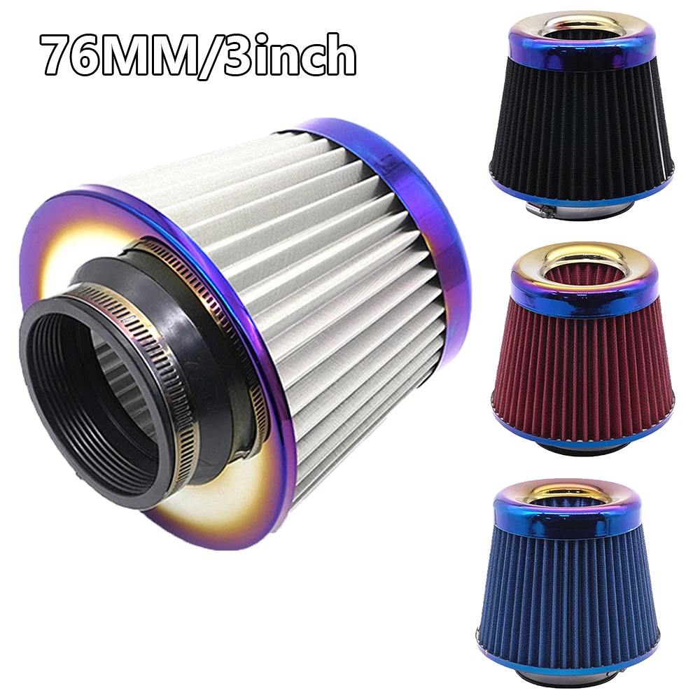 

76MM 3'' Universal Car Air Filter Vent High Flow Cold Air Filter Intake Kit Mesh Cone Engine Protector Replacement Car Accessory
