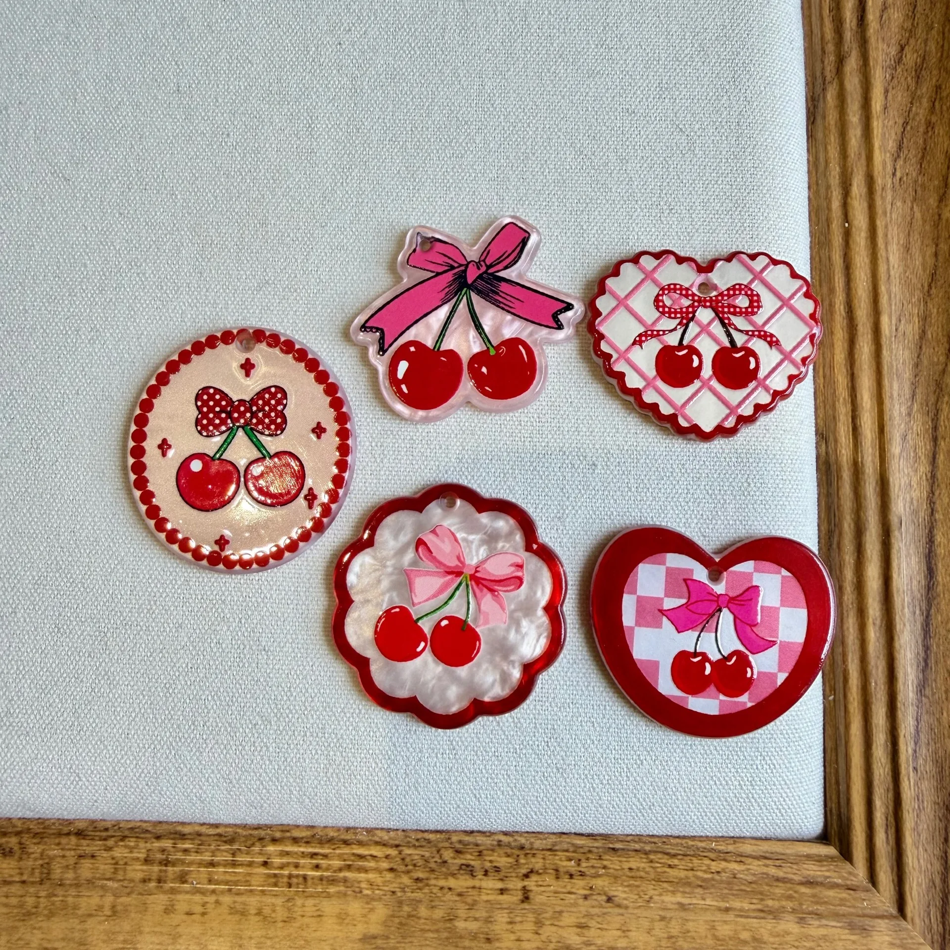 10pcs Handmade Love Heart Pendant Charms Butterfly Cherry Necklace Earrings Pendant Connectors Diy Jewelry Making Accessories