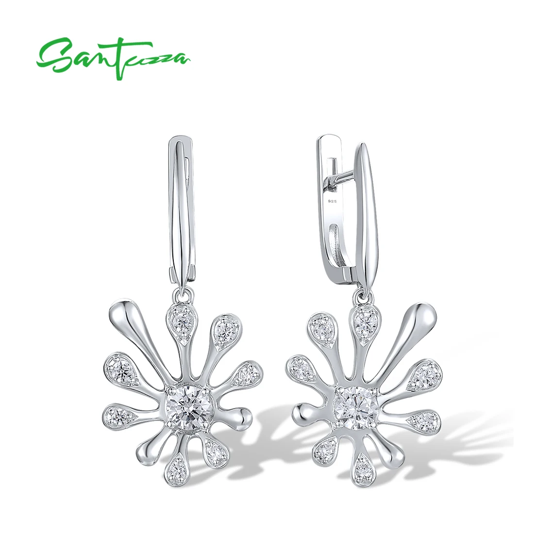 

SANTUZZA Genuine 925 Sterling Silver Water Drop Earrings For Women Sparkling White Cubic Zirconia Delicate Party Fine Jewelry