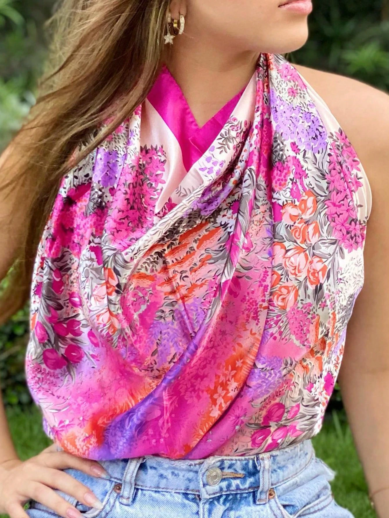 Square Silk Scarf Women Luxury Brand Satin Print Hijab Scarves Muslim Pareo Bandana Female Shawl Wrap Headband Foulard 90*90cm image 2