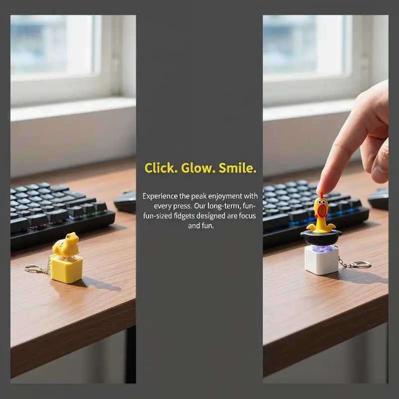 Funny Chicken Frog Keyboard Fidget Toys Keychain Finger Button Clicker Decompression Toys With Colorful Lights Rechargeable Toy