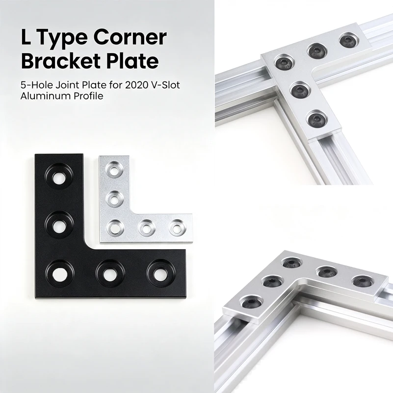 2Pcs L Type 90 Degree Corner Connector Plate 5 Holes Angle Bracket Joint Strip for 2020 Aluminum Extrusion Profile