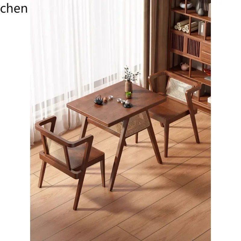 DSA  Balcony Solid Wood Three-Piece Set One Table Two Chairs Leisure Tea Table and Chair Set Internet Celebrity Rattan Table