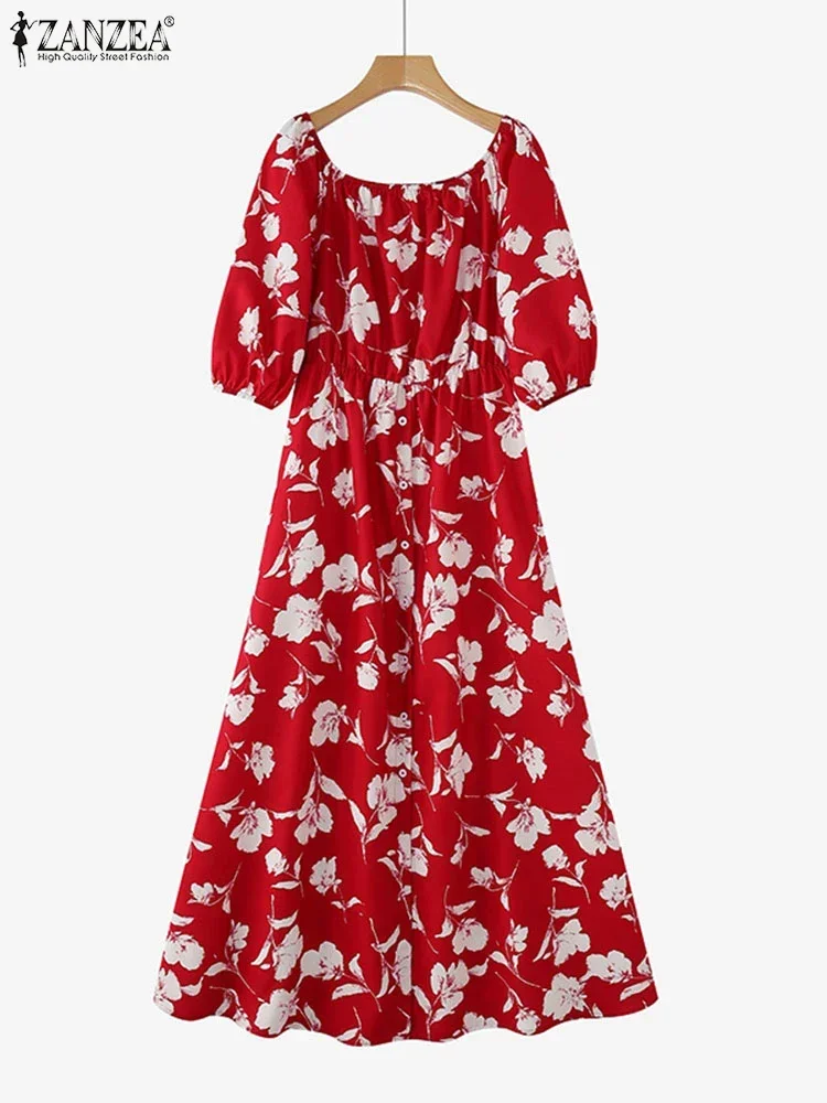 ZANZEA 2025 Donne di Estate Al Largo Della Spalla Vestito Estivo Stampato Floreale Della Boemia Sexy Maxi Abiti Casual Vacanza Bottoni Abiti Lunghi