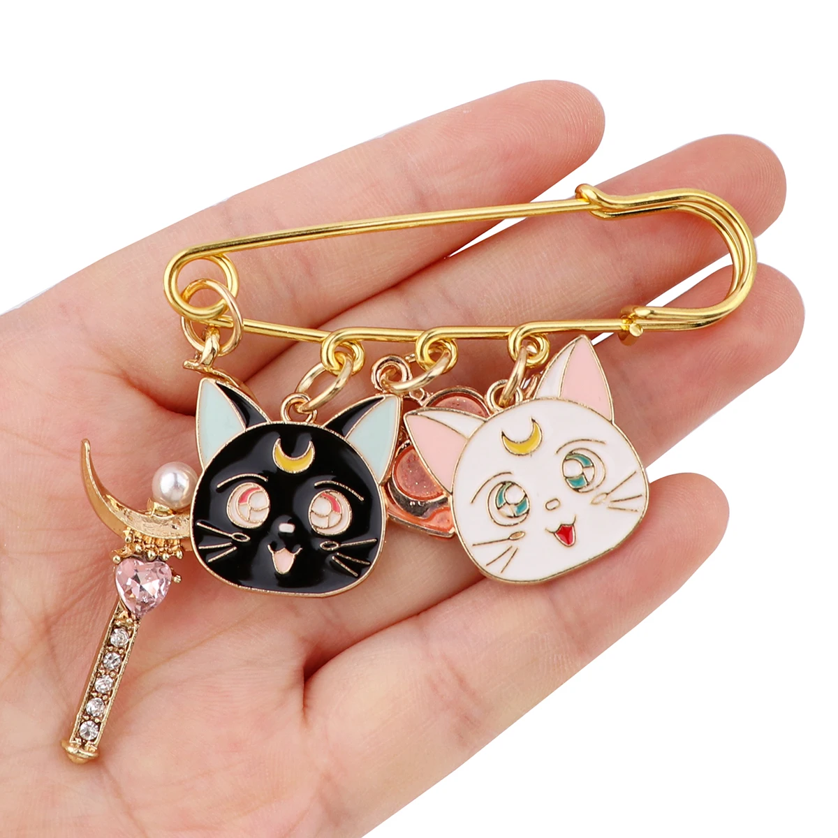 Anime Moon Girls Brooch Badge Lapel Pins Waist Pin Safety Pin For Jeans Shirts Backpack Badges Cartoon Cats Enamel Pin Toy Gifts