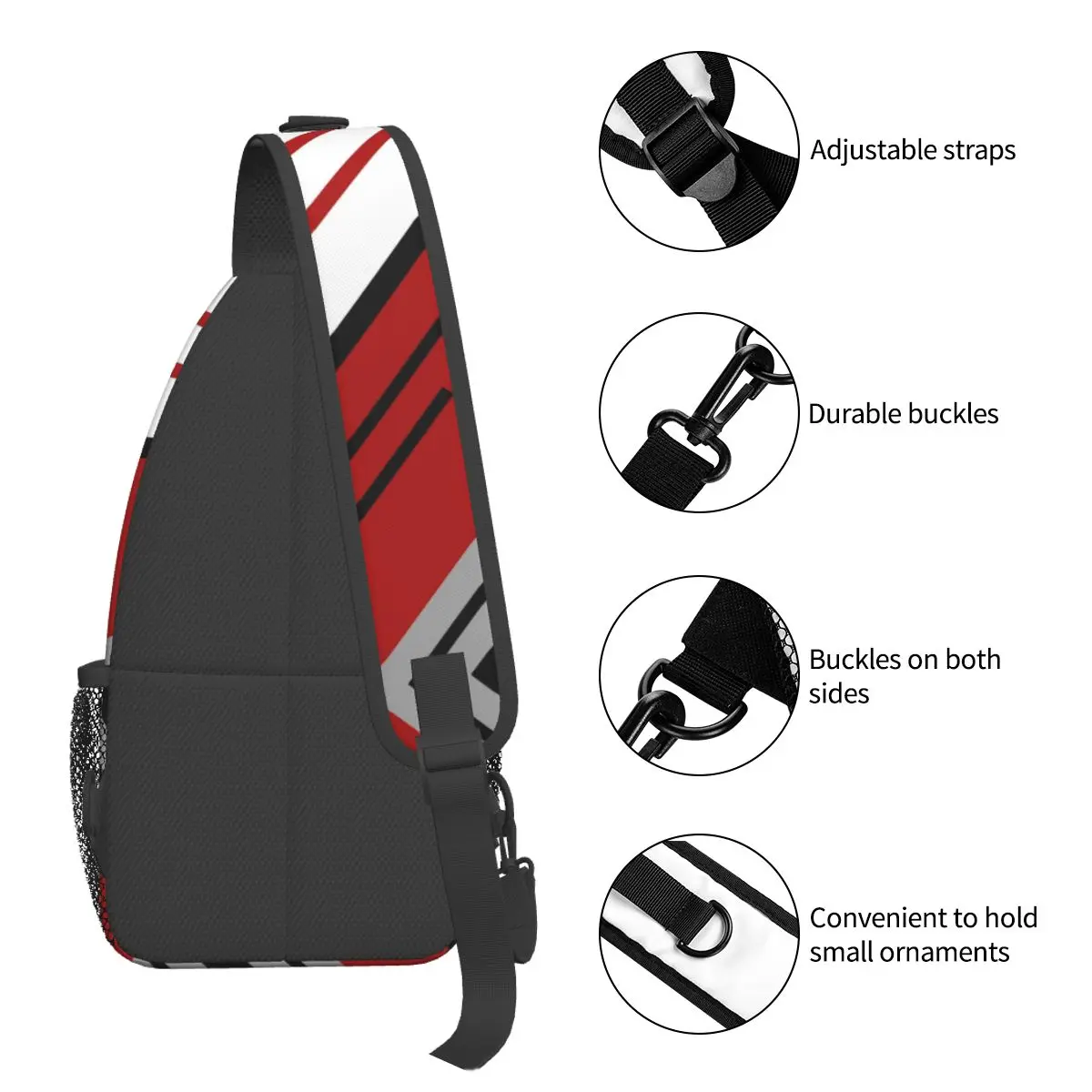 Diagonal Stripes Red Abstract Small Sling Bag Chest Crossbody Shoulder Sling Backpack Outdoor Sports Daypacks Geometric Pattern