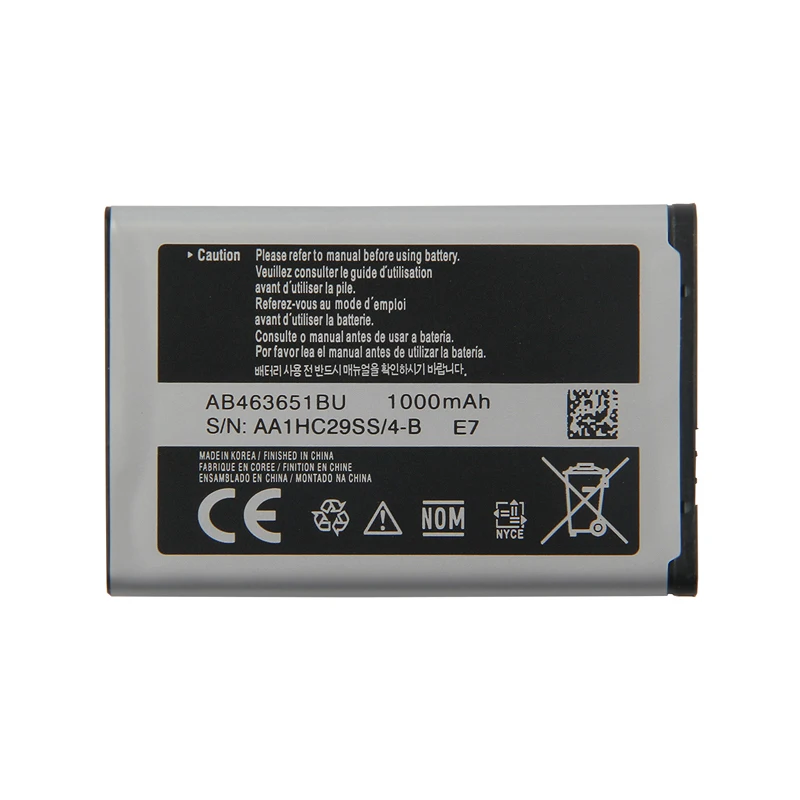 NEW Replacement Phone Battery AB463651BU For Samsung S5630C S5560 C3518 J800 J808 F339 S5296 Rechargeable Battery 1000mAh