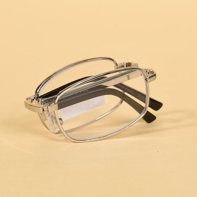 Trend Foldable Metal Reading Glasses Men Portable Metal Eyewear Presbyopia Diopter Glasses with Case +50+75+175+500+550+600