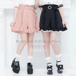 Japanese rojita Pleated Shorts Ruffled Heart-Shaped Belt High Waist Short Pants 2023 Spring Summer New Sweet Lolita Hot Pants