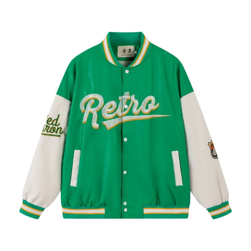 Vintage Trend PU Leather Varsity Bomber Jacket Hip Hop Streetear Baseball Jacket for Man 2025 New Retro Loose Fit Outerwear