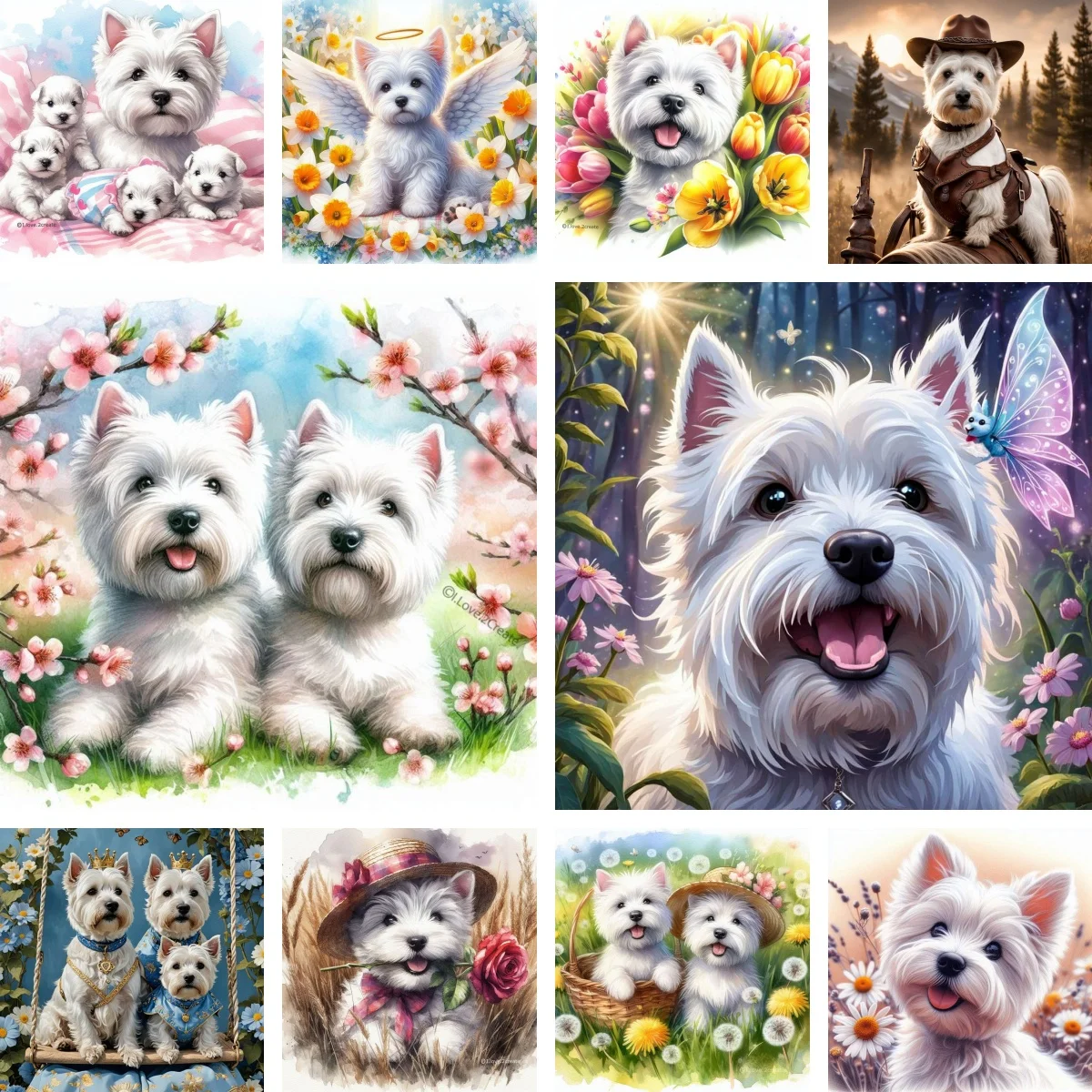 

Diy 5d Diamond Painting Art West Highland White Terrier Cross Stitch Mosaic Westie Scottish Dog Decor Living Room Entryway Art