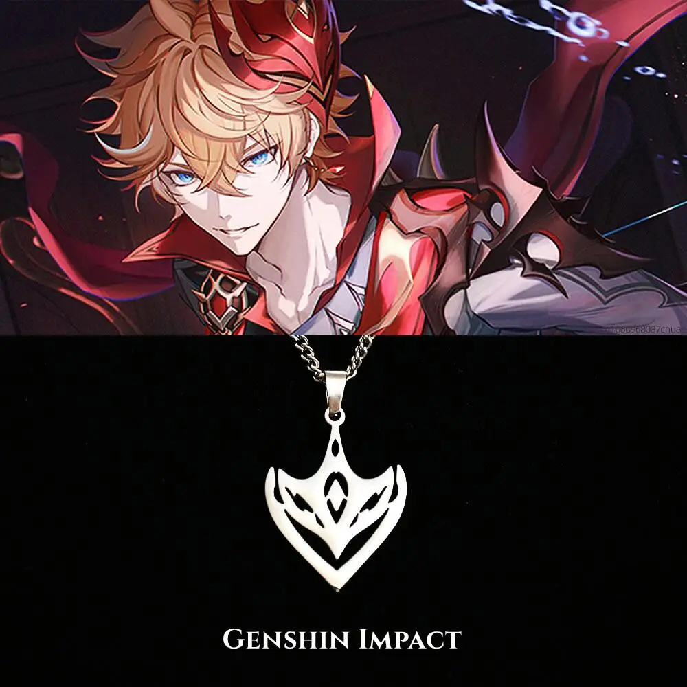 New Genshin Impact Necklace For Teen Punk Anime Cartoon Tartaglia Titanium Steel Necklace Jewelry Accessories For Men Gifts