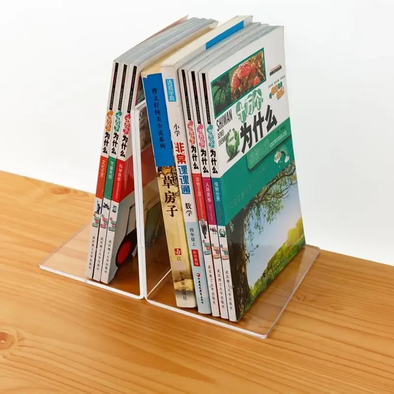 

4/6Pcs Clear Acrylic Bookends L-shaped Desk Organizer Desktop Book Holder School Stationery Office Accessories