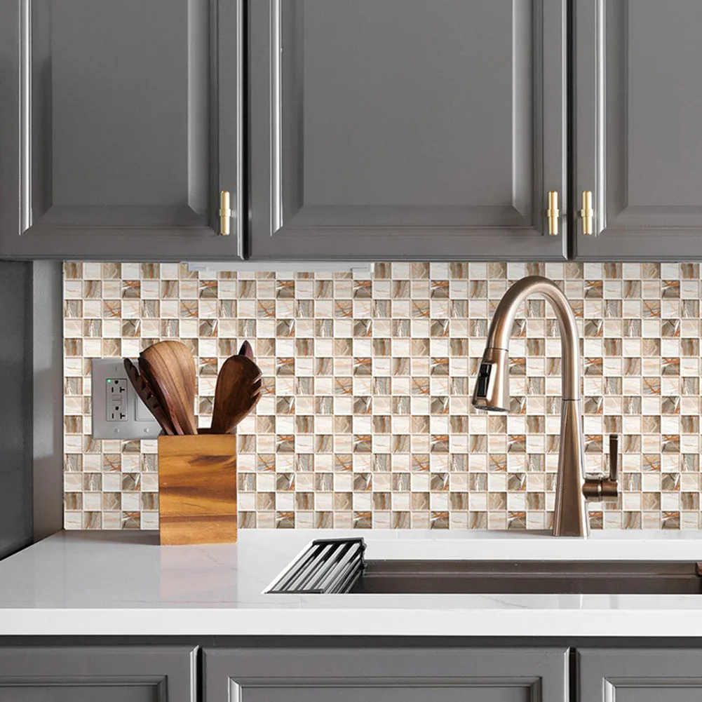 10Pcs Decorative PVC Tile Stickers Waterproof for Kitchen and Bathroom 10*10cm Easy Application on Smooth Surfaces