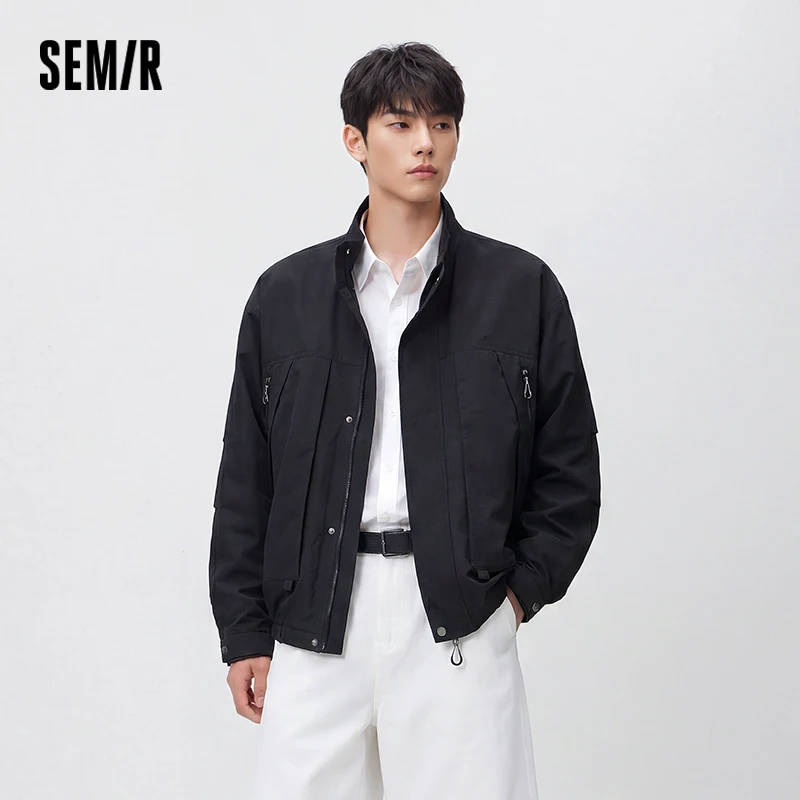 Semir Men Jacket Lightweight Utility Stand Collar Zip Outdoor Commuter Style Loose Autumn Outerwear Daily Wear 2026