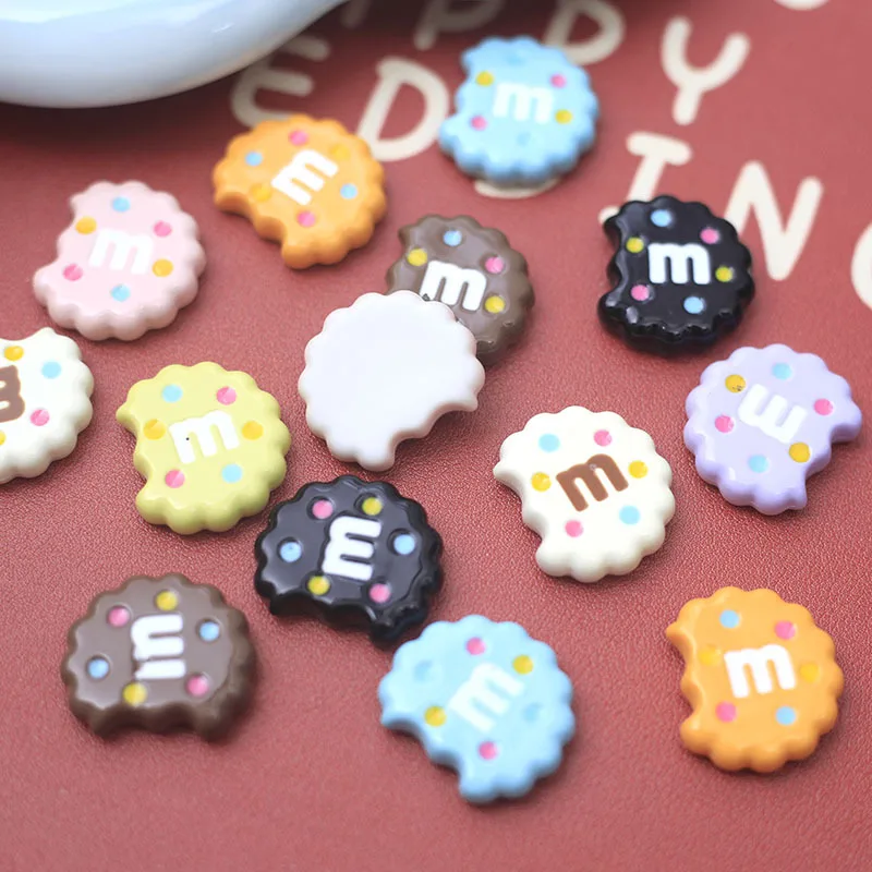 WFFNNKC 10-20Pcs Colorful M Biscuit Flat Back Resin Cabochon Cute Fake Food Scrapbooking Phone Cases Decor DIY Hairpin Accessory