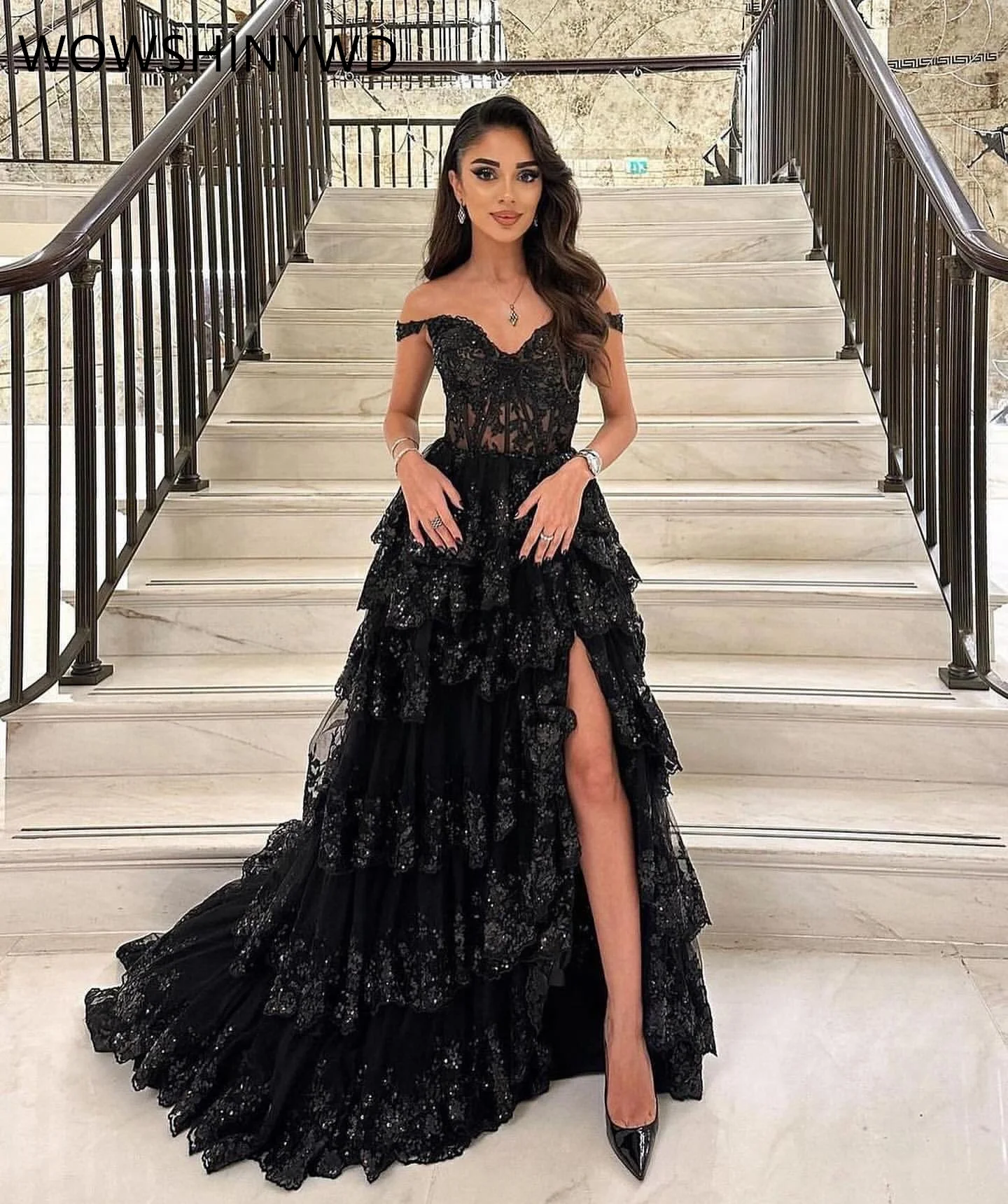 

2024 Aso Ebi Black A-line Prom Dresses Lace High Split Evening Formal Party Second Engagement Birthday Gowns Dresses ZJ107