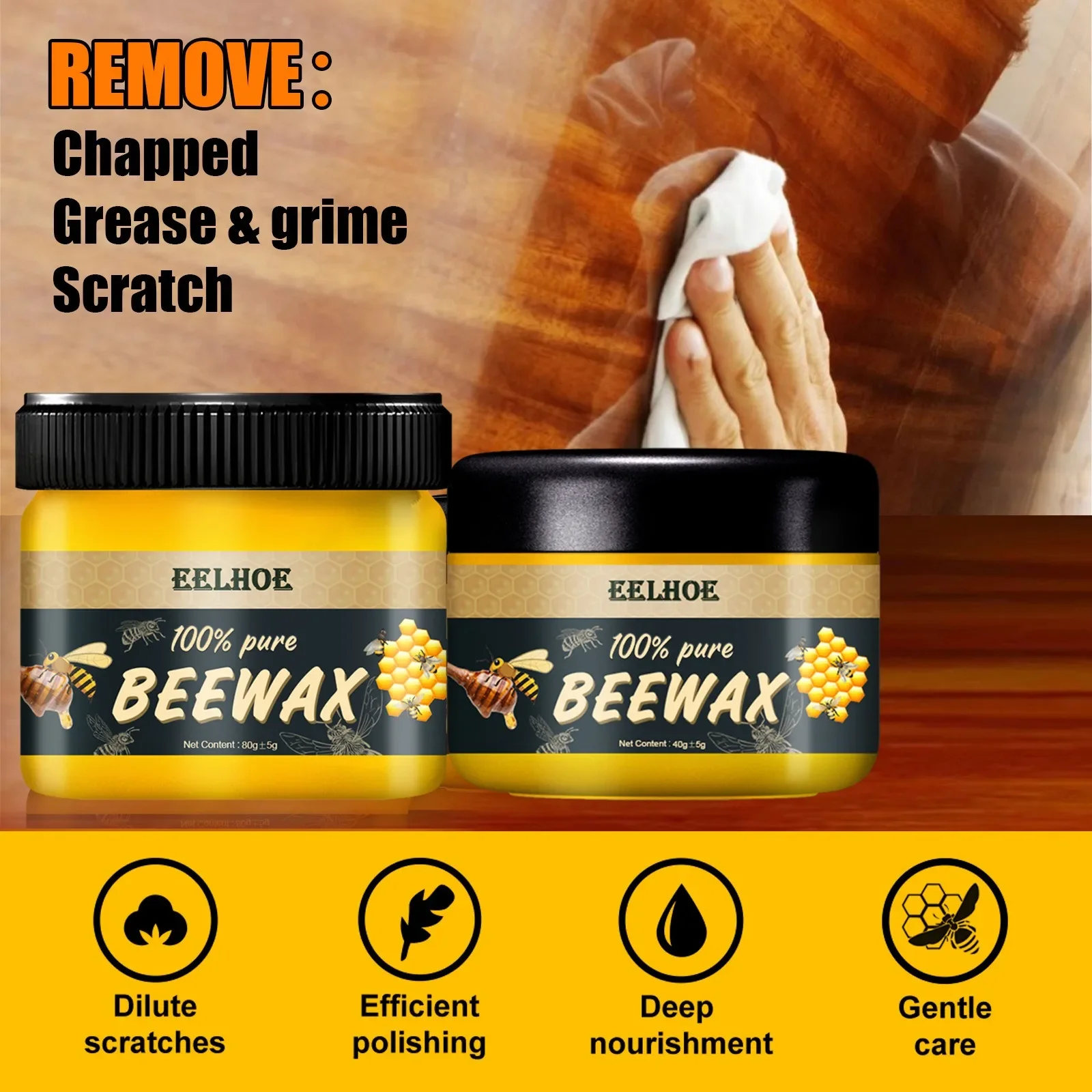 Wood Seasoning Beewax Organic Natural Pure Wax Furniture Care Maintenance Wax Wood Cleaning Polished Complete Solution Cleaning