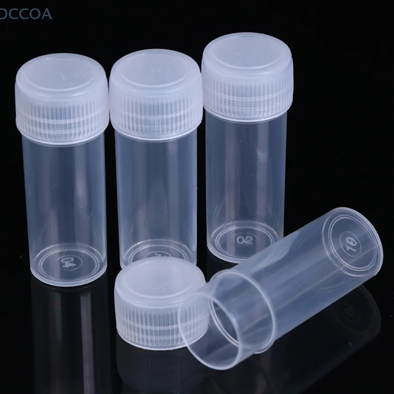 10Pcs 5ml Plastic Test Tubes Vials Sample Container Powder Craft Screw Cap Bottles for Office School Chemistry Supplies