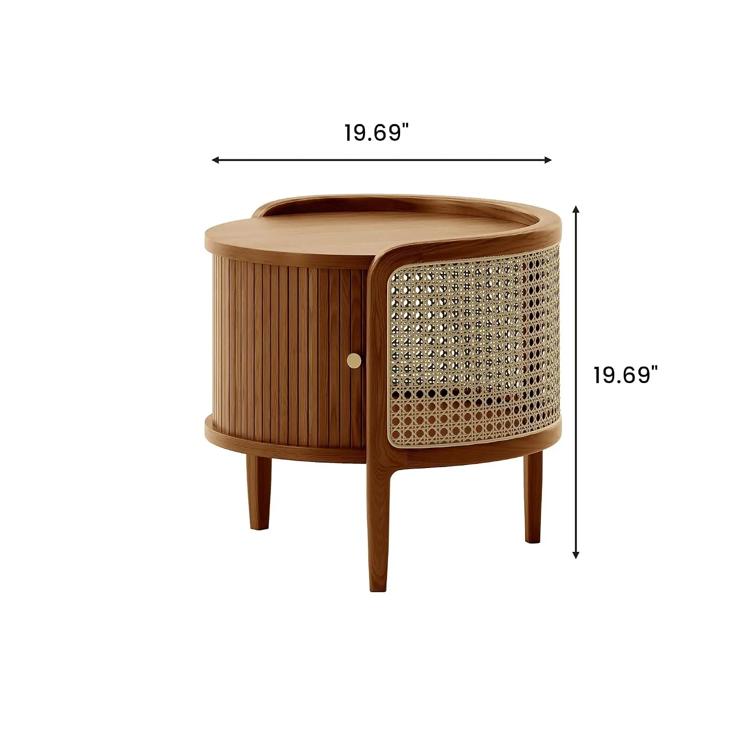 Rattan End Table Set of 2 Night Stand with Roller Door & Woven Rattan Boho Bedside Accent Table for Bedroom Walnut, Customized