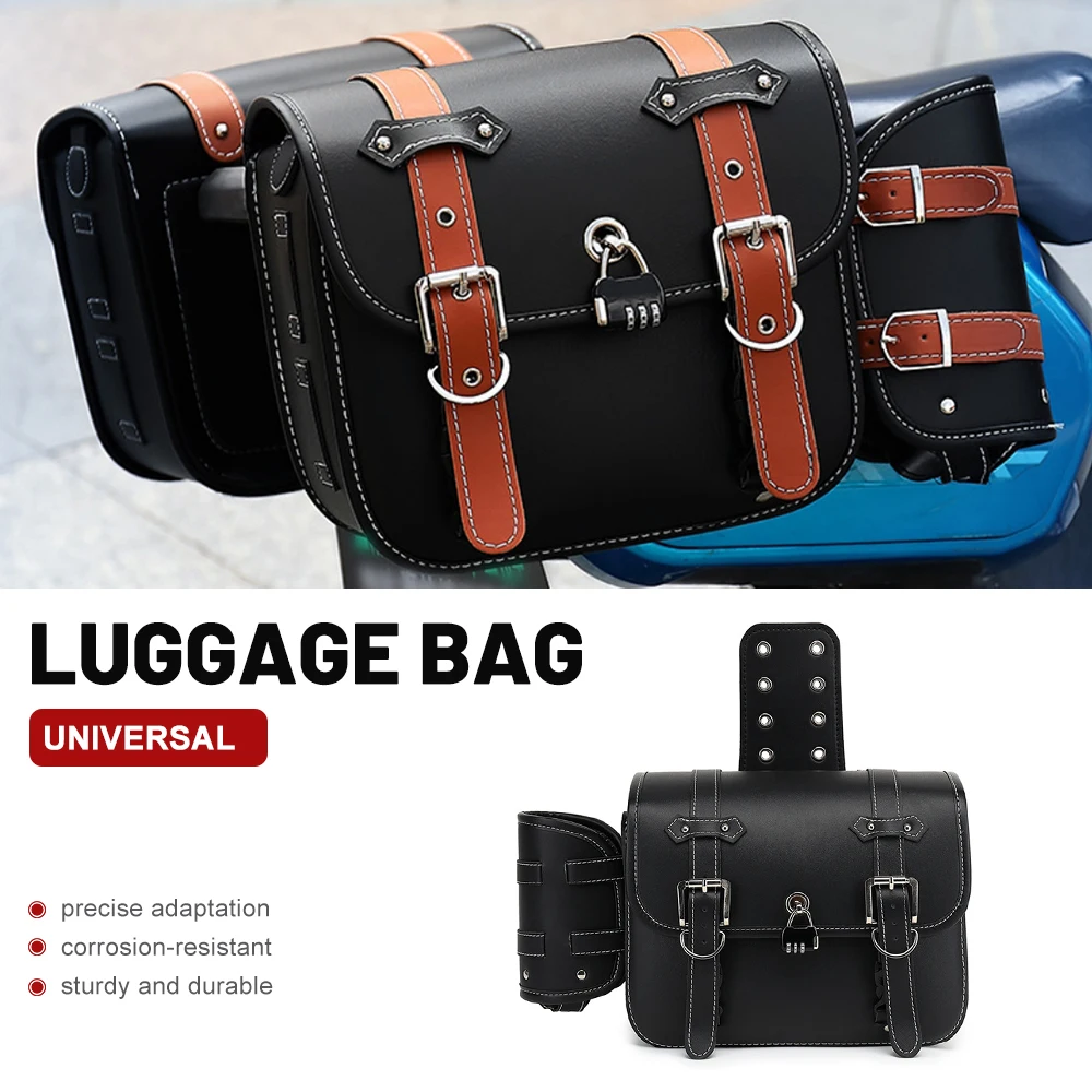 Motorcycle Luggage Tail Rear Bags For Honda Yamaha Suzuki  BMW Motorcycle SaddleBag Motorbike Side Bags PU Leather Storage Tool
